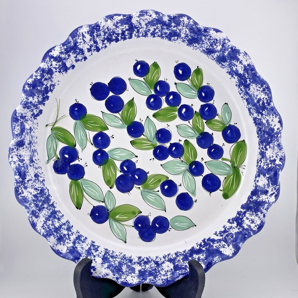 Blueberry Pie Plate Hand Painted Mesa International Oven Safe Signed by artist